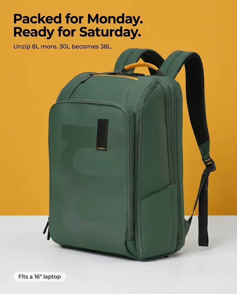 Ad for the backpack: Packed for Monday. Ready for Saturday.