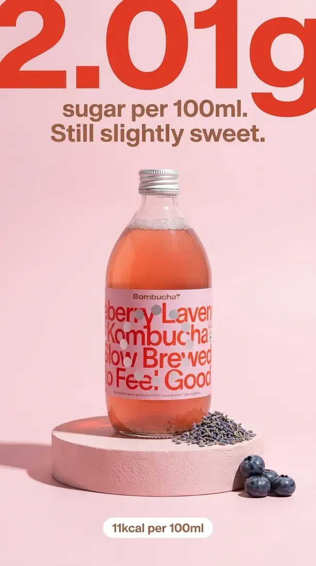 Bombucha kombucha ad: 2.01g sugar per 100ml