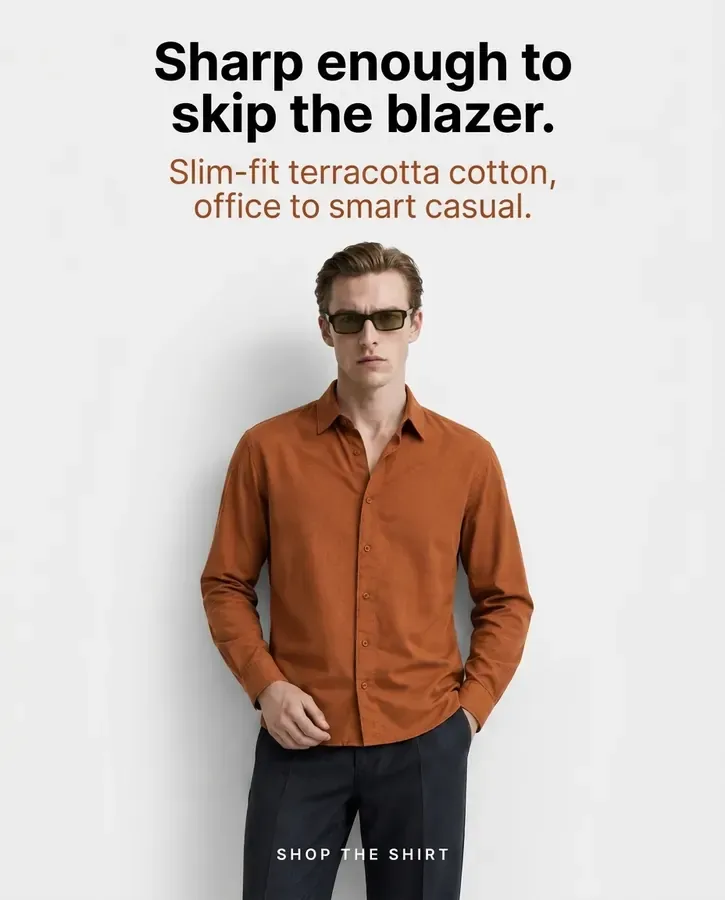 Snitch shirt ad: sharp enough to skip the blazer