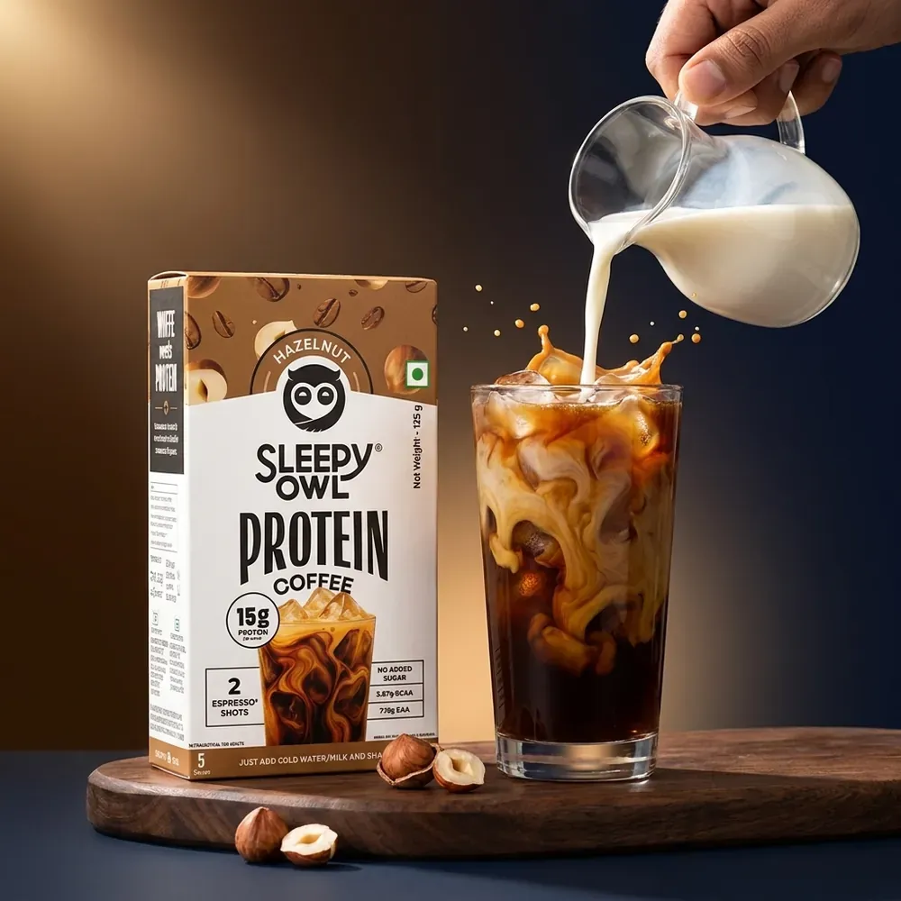 Sleepy Owl protein coffee, poured over ice