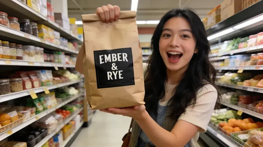 Shopping: a creator showing an Ember & Rye coffee bag