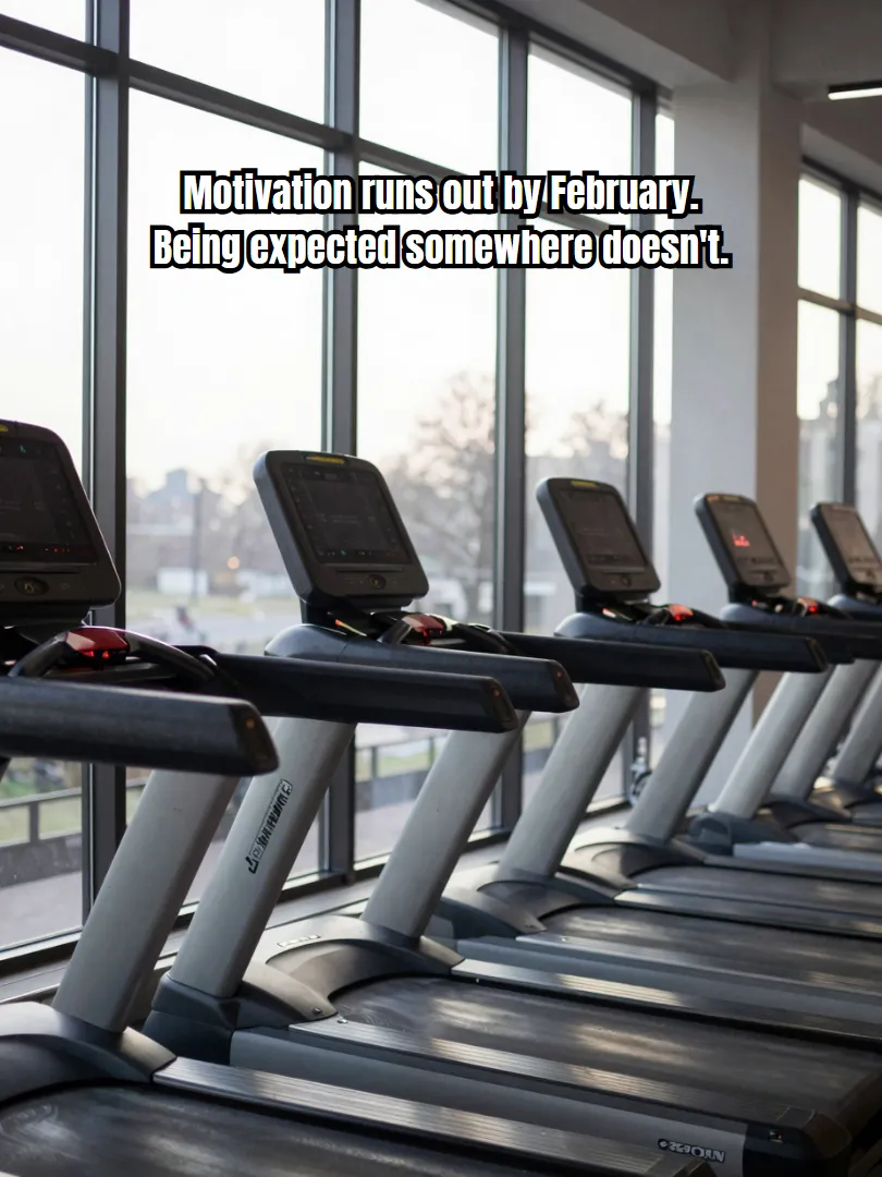 Motivation runs out by February. Being expected somewhere doesn't.