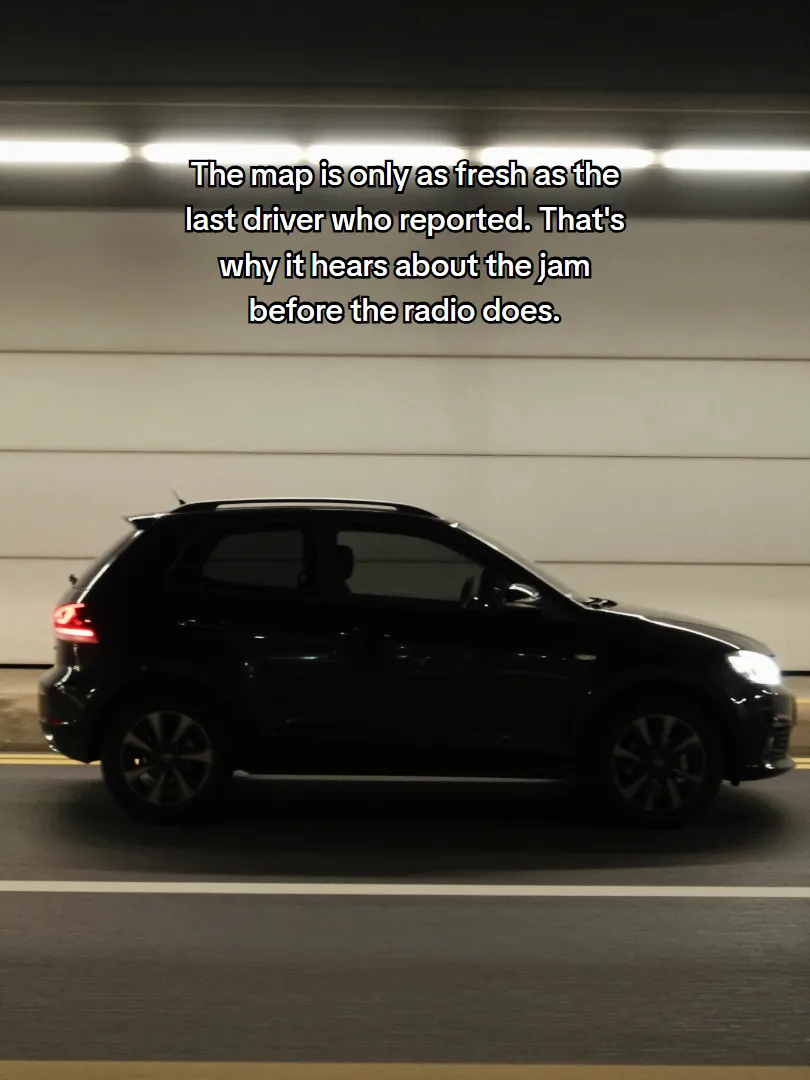The map is only as fresh as the last driver who reported. That's why it hears about the jam before the radio does.